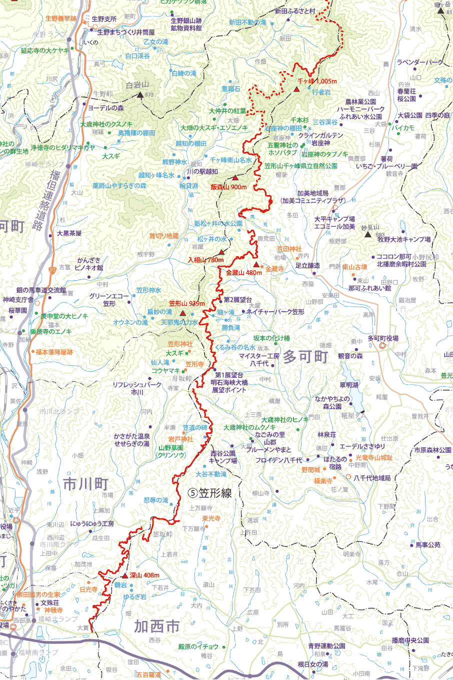 笠形線、千ヶ峰・三国岳線マップ